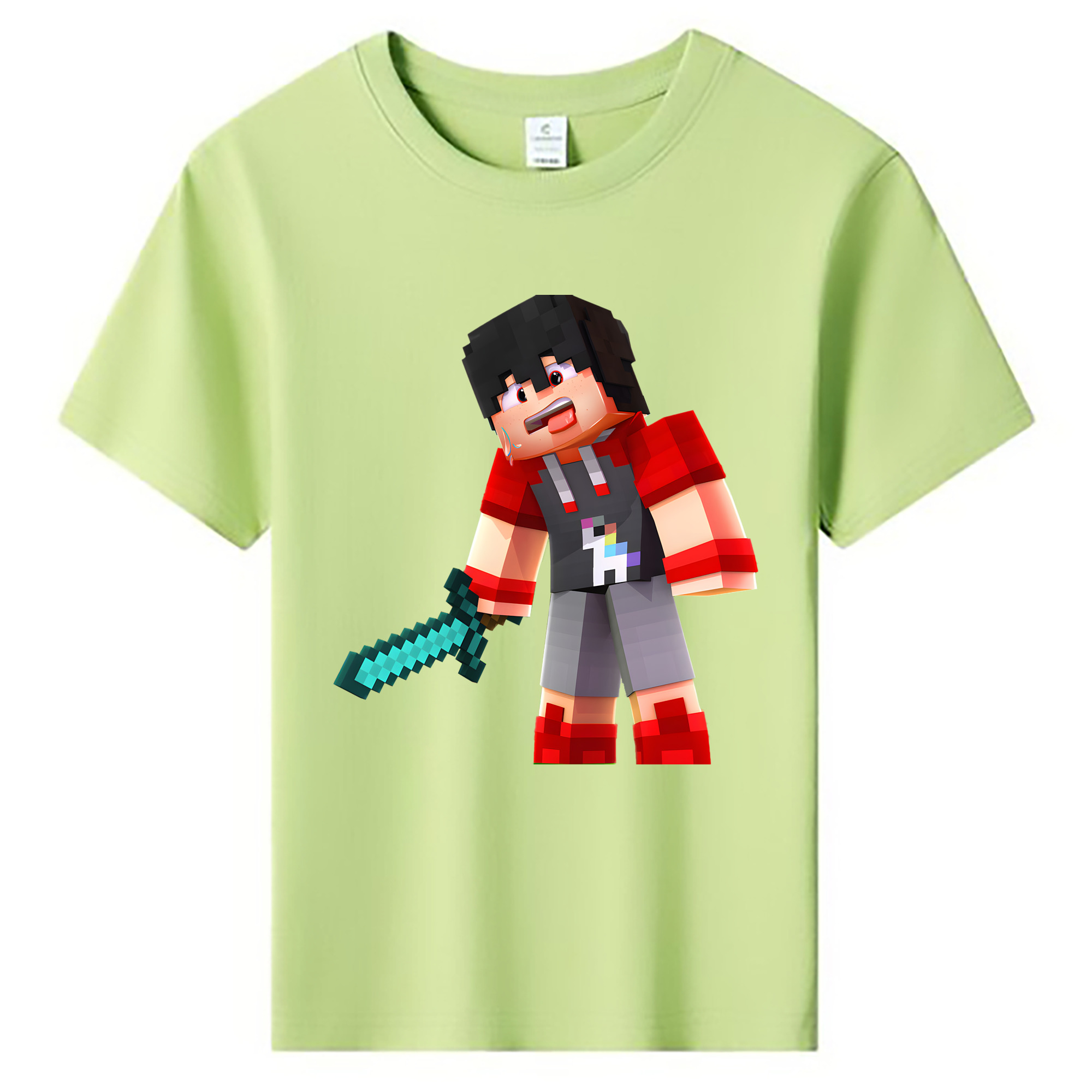 （画像用） マインクラフト ブロックの世界 Minecraft MC Block world 綿100％キッズTシャツ（フロントプリント）